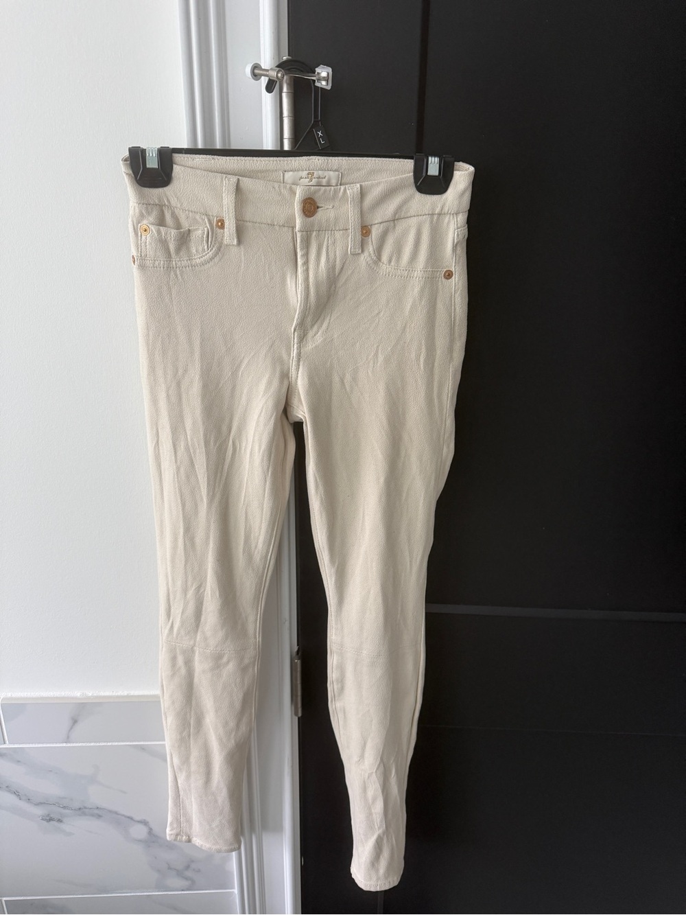 7 For All Mankind Cream Skinny Jeans